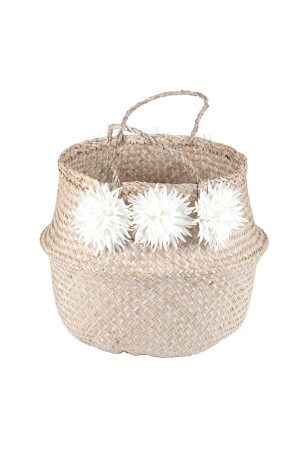 Foldable Wicker Basket, Natural, White Flowers 910M183208-BY - KANCAEV