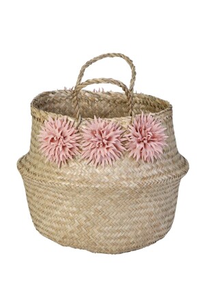 Foldable Wicker Basket with Natural Pink Flowers 910M183208-PB - KANCAEV