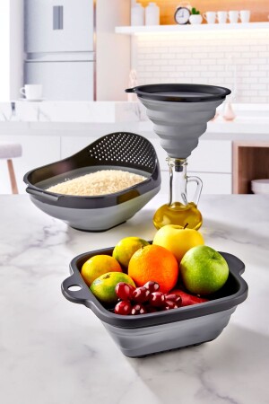 Folding 3 Piece Kitchen Set - 3 Piece Kitchen Dowry Set - Gray HMNV-BADYA-SET-QLUX-3PRC - HOMENIVA