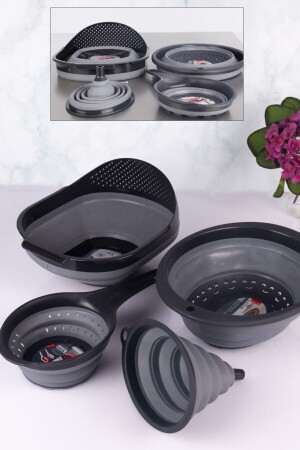 Folding Kitchen Set 4 Piece Strainer Set Gray - 4-Piece Folding Strainer-accordion Strainer Set 01. AKRDYN. SET. ORANGE - vipgross