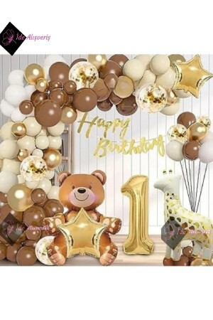 Folienballon mit Tiermotiv, braun, 1-Jahres-Geburtstagsparty-Set, Ballon-Set - Bkmc
