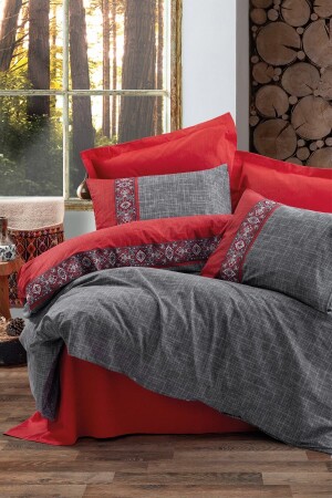 Folk Art Double Duvet Cover Set Ardil Red 8680108062753 - Cotton Box