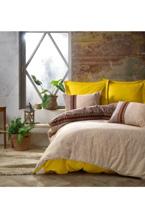 Folk Art Double Duvet Cover Set Brown 8680108048733 - Cotton Box