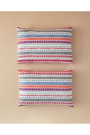 Folk Lines 2-Piece Pillow Case Dark Pink - English Home