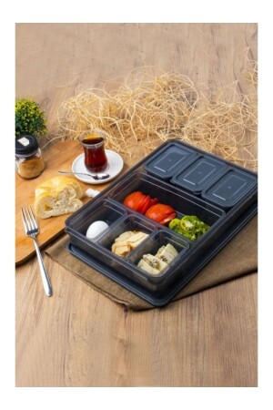 Follow Me 16 Piece 7 Compartment Storage Set with Lid Breakfast Bowl Gray TYC00708280166 - CNS Plastik