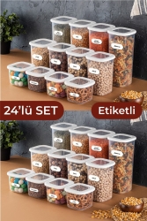 Foly Etiketli Kare Erzak Saklama Kabı 24'lü Set 8x(0,55 LİTRE, 1,2 LİTRE, 1,75 LİTRE) Beyaz BNM24LU - Vienev