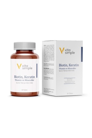 Food Supplement Containing Biotin- Keratin- Vitamins and Minerals 30 Tablets - Vitasimple