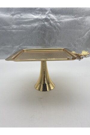 Footed Square Gold Metal Tea and Coffee Serving Tray, Cake, Cake, Cookie Presentation Tray TYC00522420849 - Fiyakalı Ürünler Atölyesi