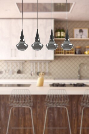 Fora Modern Decorative Cafe-Kitchen Living Room Black Color Smoked Glass 4-Piece Row Pendant Lamp Chandelier FORA4LÜ1 - Modavize