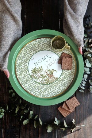 Forrest Desenli Yuvarlak Metal Tepsi - Çay Kahve Tepsisi - Sunum Tepsisi 37 Cm Ee163-8i TYC00433778783 - Evle