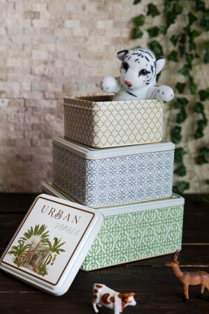 Forrest Patterned Metal Storage Container, Organizer Box, Makeup Organizer ERB13U3 - Evle