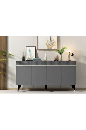 Four-Door Laser Patterned Defne Console Anthracite-silver DEFNEKNS - DEMONTE DECOR