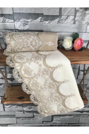 Französisches Fabella-Samthandtuch-Set mit Spitze 50 und 90 KHL2927 - Çeyiz Bahçesi