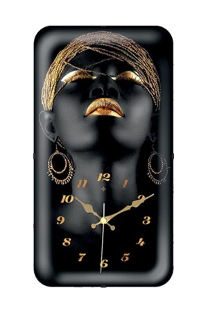 Frau mit schwarzem Ohrring, gebogene Glaswanduhr 25x47 cm Fma04916 - E-Decor