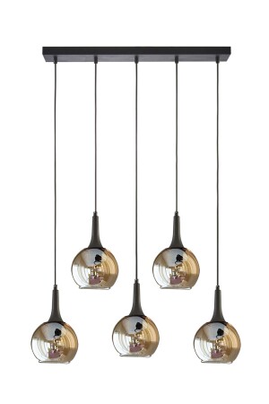 Fred Modern Decorative Row Black Color Honey Glass Row Pendant Lamp Above the Dining Table - Living Room 5 Piece Chandelier - Fer Avize