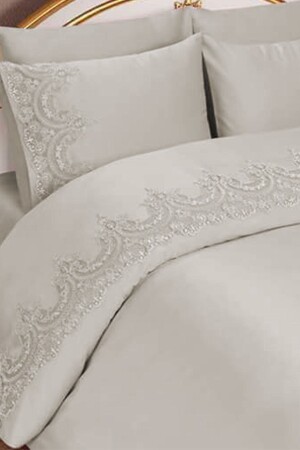 French Guipure Sultans Duvet Cover Set Cream 177275 - Çeyiz Diyarı