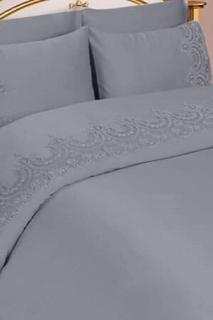 French Guipure Sultans Duvet Cover Set Gray CD445848 - Çeyiz Diyarı