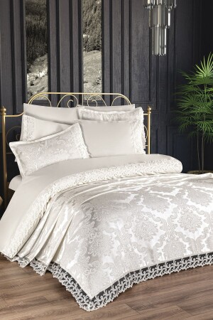 French Lace Belinda Bridal Set 7 Piece Cream CD456234 - Çeyiz Diyarı