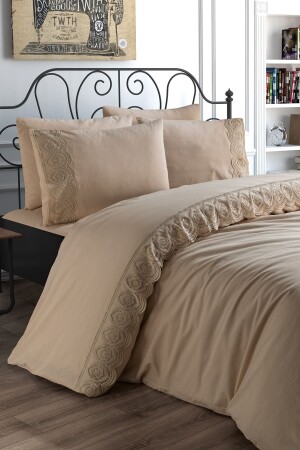 French Lace Ceylin Dowry Duvet Cover Set Cappucino CD445832 - Çeyiz Diyarı