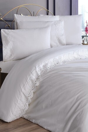 French Lace Ceylin Dowry Duvet Cover Set Cream CD445833 - Çeyiz Diyarı
