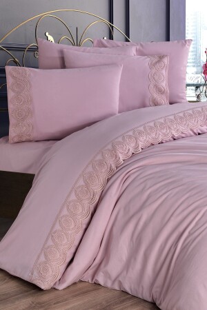 French Lace Ceylin Dowry Duvet Cover Set Powder CD445834 - Çeyiz Diyarı