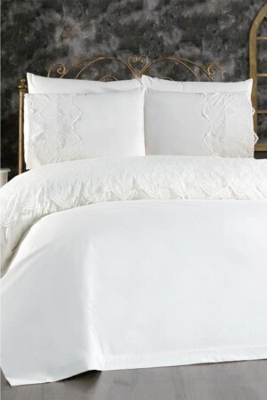 French Lace Eslem Dowry Duvet Cover Set Cream CD447458 - Çeyiz Diyarı