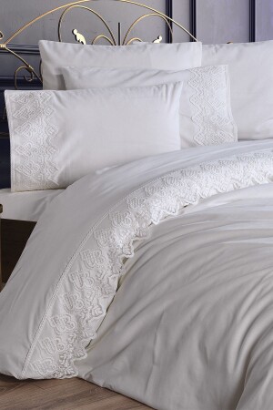 French Lace Hüsna Dowry Duvet Cover Set Cream CD445827 - Çeyiz Diyarı