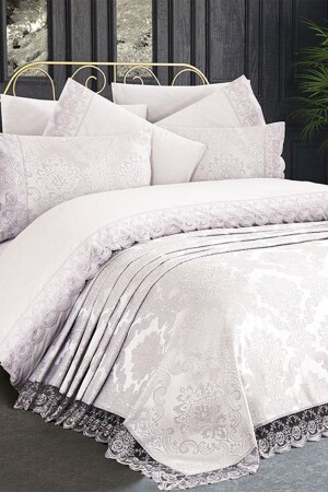 French Lace Kure Brautset 7-teilig, Creme CD441554 - Çeyiz Diyarı
