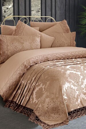 French Lace Kure Bridal Set 7 Piece Cappucino CD441553 - Çeyiz Diyarı