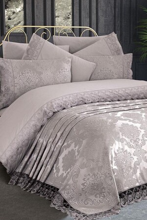 French Lace Kure Bridal Set 7 Pieces Gray CD441550 - Çeyiz Diyarı