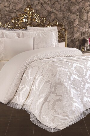 French Lace Lalezar Bridal Set 7 Piece Cream 206619 - Çeyiz Diyarı