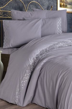 French Lace Patya Dowry Duvet Cover Set Gray CD445910 - Çeyiz Diyarı