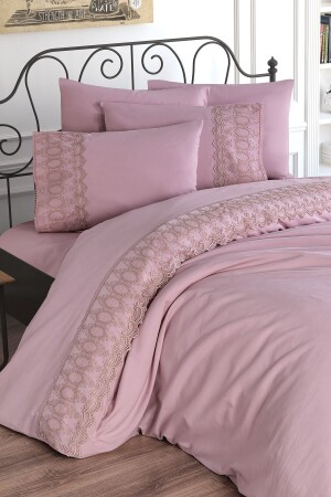 French Lace Simona Dowry Duvet Cover Set Powder CD445825 - Çeyiz Diyarı