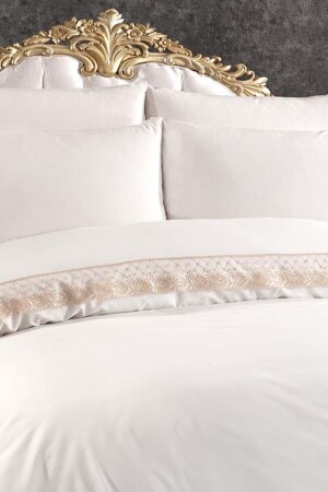 French Lace Suzan Dowry Duvet Cover Set Cream Cappucino CD447698 - Çeyiz Diyarı