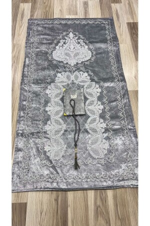 French Laced 3 Piece Velvet Dowry Prayer Rug Set - Ayhanhome