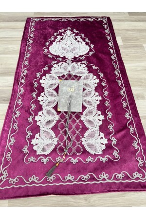 French Laced 3 Piece Velvet Dowry Prayer Rug Set - Ayhanhome
