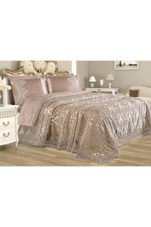 French Laced 7 Piece Sultan Chenille Bridal Set * Cappchino - Bursa Çeyiz