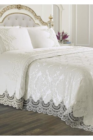 French Laced Arus Pike Set Cream CD447172 - Çeyiz Diyarı