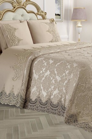 French Laced Dowry Pique Set Arus Beige 206108 - Çeyiz Diyarı