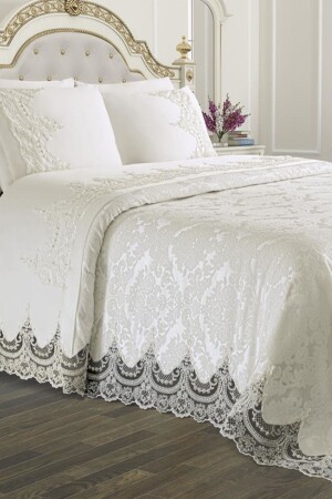 French Laced Dowry Pique Set Arus Cream 206107 - Çeyiz Diyarı