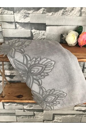 French Laced Ece Grey Velvet Handtuch 50x90 JOP3937 - Çeyiz Bahçesi