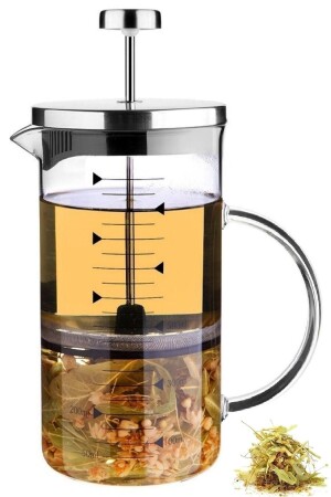 French-Press-Kräuterteekanne, Filterkaffee-Befestigungsbeständige Teekanne, Borosilikatglas-Messbecher, 600 ml - Mallame
