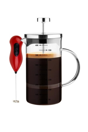 French Press Teapot Measuring Cup 3in1 Product Borosilicate Glass Frenchpress 600ml And Milk Coffee Frother P321S8080 - LaGabya