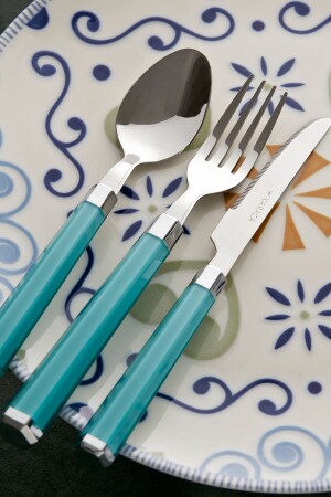 Freya Green 18 Piece Dessert Fork Spoon Knife Set for 6 People 153. 03. 08. 0525-1 - Karaca