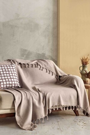 Fringed Cotton Pique Double Loris Beige (200x230cm) 0903010124009 - Elart