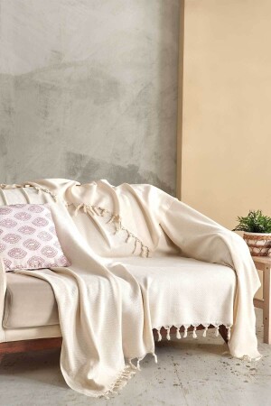 Fringed Cotton Pique Double Loris Ecru (200x230cm) 0903010124007 - Elart