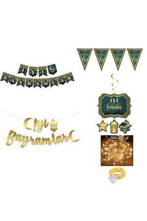Frohe Feiertage Kalligraphie 4-teilige hängende Deckendekoration Frohe Feiertage Wimpel Frohe Feiertage Zickzack-Banner und LED - 3