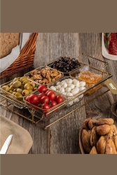 Frühstücks-Servierschüssel mit 6 Fächern, Goldständer, 5552103054237 - ASYA BAZAAR