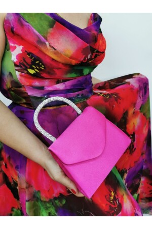 FUCHIA-ABENDKLEID AUS SATIN FÜR DAMEN, STEIN-CLUTCH-PORTFOLIO-HAND, HOCHZEIT, VERLOBUNG, ABENDTASCHE - Nazart