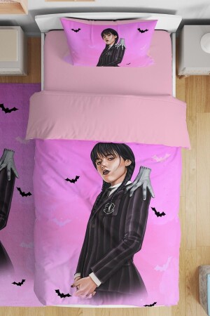 Fuchsia Bat Wednesday Addams Patterned Single Baby Kids Bedding Set evnev00173 - Evpanya